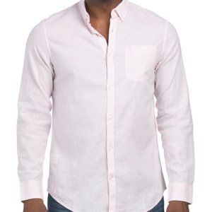 NEW ORIGINAL PENGUIN Linen cotton Blend Long Sleeve Shirt pink 362tn